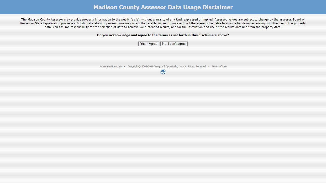 Madison County Assessor Data Usage Disclaimer